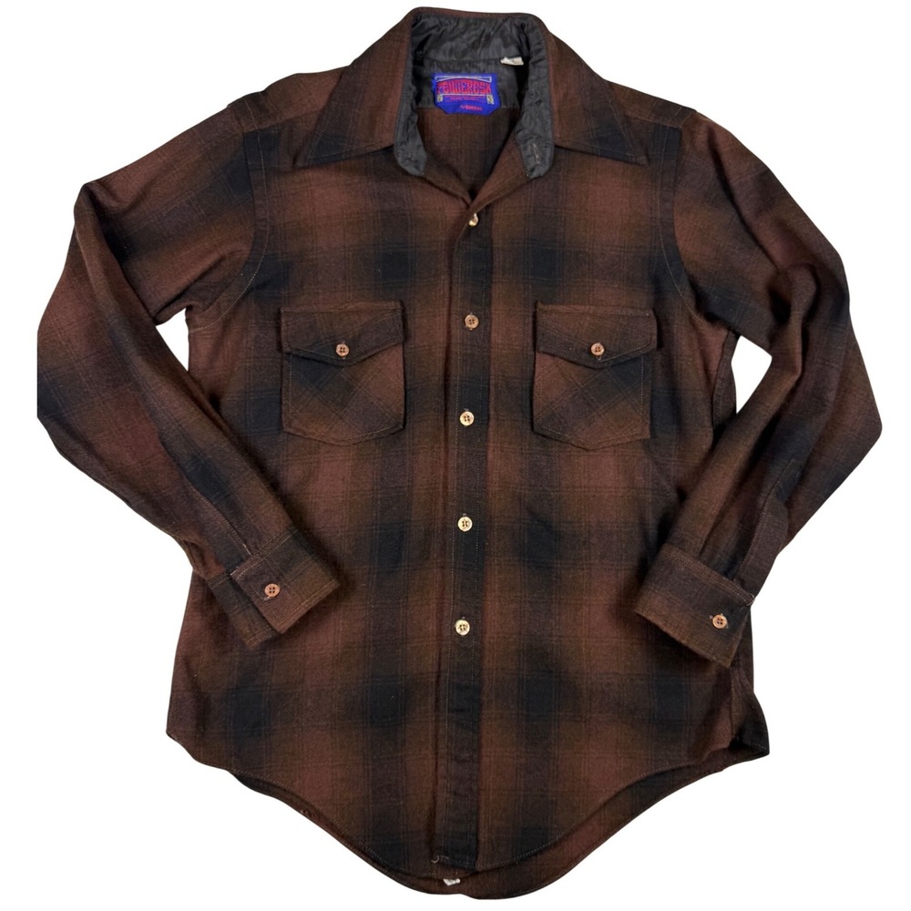 Vintage Ponderosa by‎ Bardon Brown Shadow Plaid Wool Blend Flannel Shirt Mens M